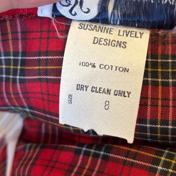 80s SUSANNE LIVELY RED TARTAN PLAID HERITAGE PRINT MAXI DRESS W PILGRIM COLLAR 8 - Picture 7 of 7